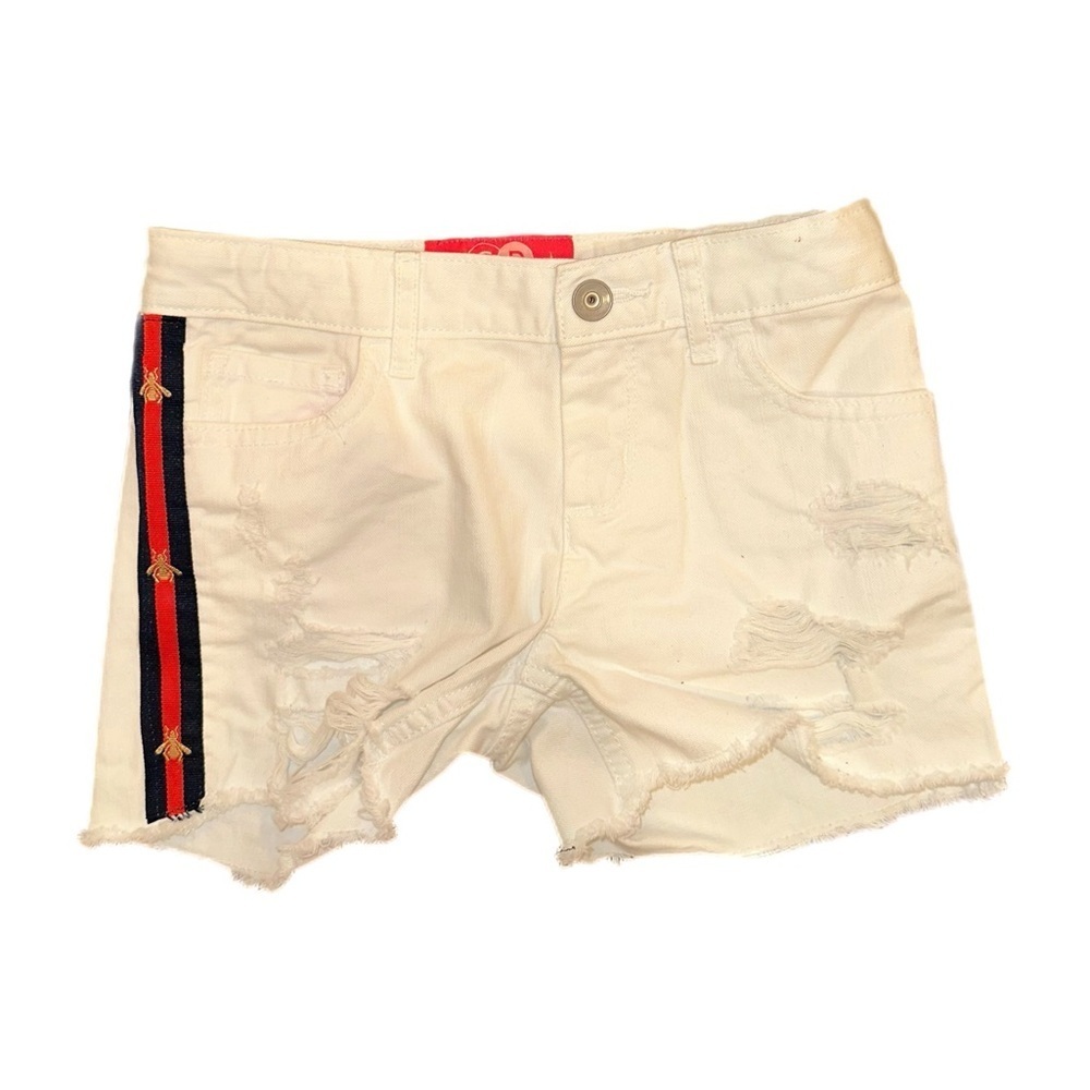 Kid’s White Denim Shorts W/ Side Bee Ribbon - Picture 3 of 8